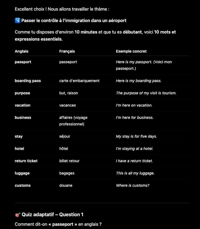 Exemple d'exercice de vocabulaire anglais généré par ChatGPT
